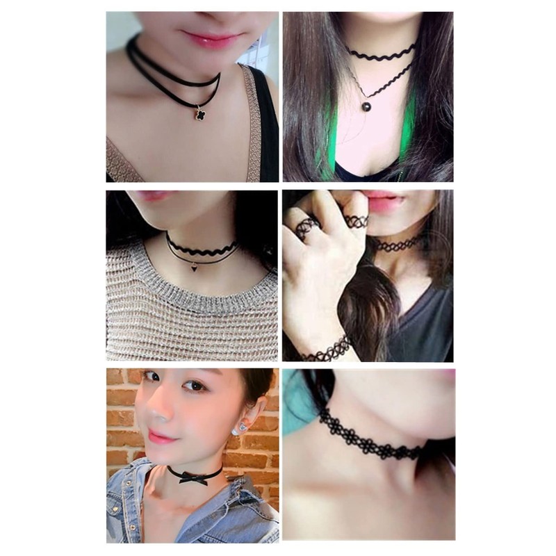 YFFSFDC Choker Necklace, Black, 20-piece Set, Simple, Stylish, Women's Choker,