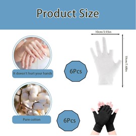 Eczema Gloves, Cotton Gloves for Eczema, Moisturising Gloves Overnight, Moisturising Gloves for Kids, Set of 12 Pairs (6 Black and 6 White), Ideal for Nighttime Hand Care and Spa Therapy