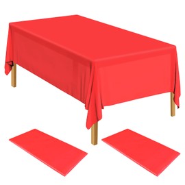ELECLAND 2Pcs Red Plastic Table Covers 137cm x 274 cm Plastic Red Tablecloth Rectangle Red Table Cover for Baby Shower, Wedding, Birthday, Christmas Party Decorations