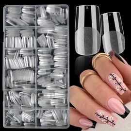 LuckForever 600pc Long Square Gel x Nail Tips Clear Fake Nail Short Soft Gel Nail Tips Full Cover False Nail Short Gel x Square Nail Tips for Gel X Acrylic Nails Extension Press on Nail Making
