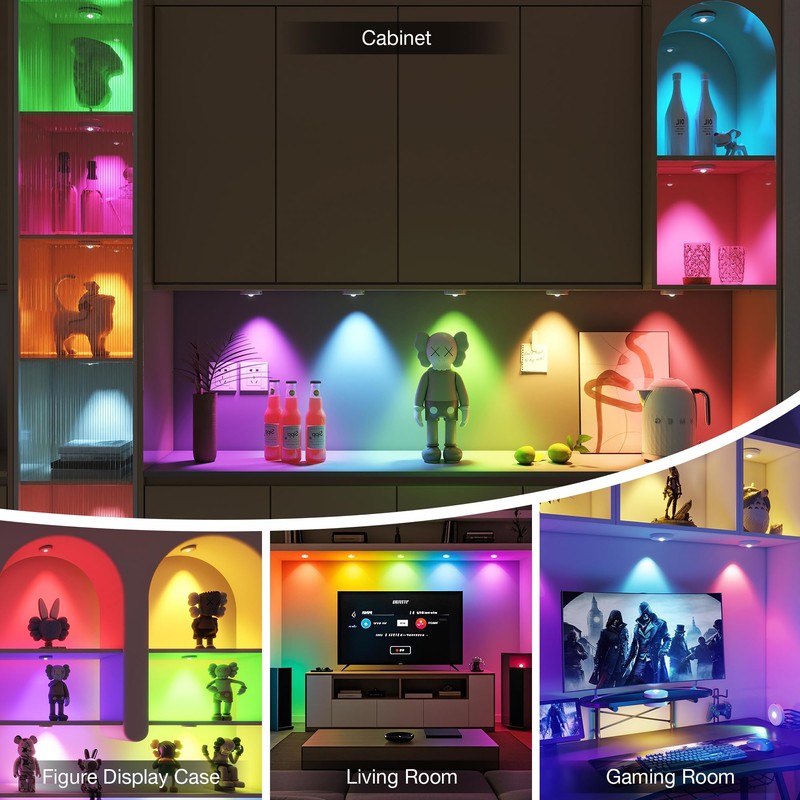 RGB Puck Lights with Remote Control, 2000mAh Battery Operated Tap