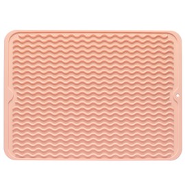 MicoYang Silicone Dish Drying Mat for Multiple Usage,Easy clean,Eco-friendly,Heat-resistant Silicone Mat for Kitchen Counter or Sink,Refrigerator or drawer liner Pink L 16 inches x 12 inches