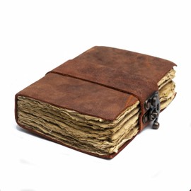 NomadCraftsCo. Vintage Leather Journal - Lock Closure, Book of Shadows Journal, Grimoire Journal, Witch Journal, Vintage Journal 240 pages Antique Deckle Edge Paper
