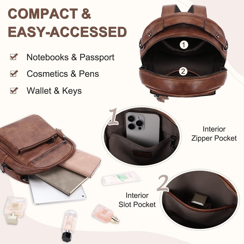 Kasgo Mini Backpack Women's Waterproof PU Leather Small Backpack Women