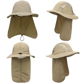 WANYING Unisex Safari Cap with Extra Long Neck Protection Bush Hat Sun Hat Legionnaire Cap UPF 50+ UV Protection Breathable for Camping Outdoor Size 56-60, khaki