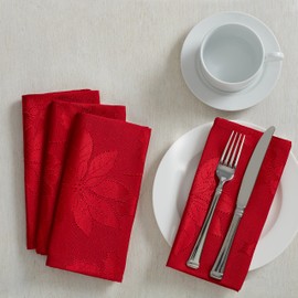 Benson Mills Poinsettia Legacy Damask Tablecloth (Red, 60" X 140" Rectangular)
