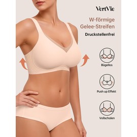 Vertvie Seamless Bra without Underwire Sports Bustier Cross Lace V Neck Push Up Seamless Bra Comfortable Full Cup Large Sizes Soft Bralette with Extension, skin, M