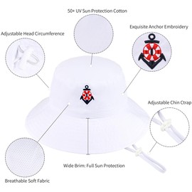 Baby Sun Hat Anchor UPF 50+ Sun Protective Child Summer Bucket Hat Embroidery Beach hat for Boys Girls 3-7 Years