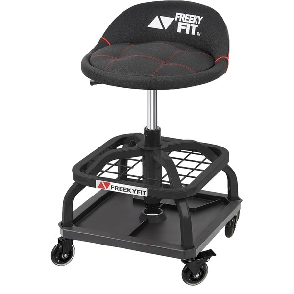 FreekyFit Rolling Shop Stool with Wheels, Garage Work Mechanic Stool