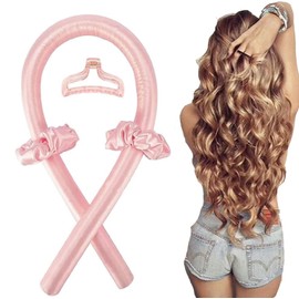 DVEDO Heatless Curling Rod Headband, No Heat Silk Ribbon Curling Rod, Bendable Hair Roller Curls with Hair Claw Clip Lazy Natural Soft Wave DIY Hair Rollers Styling Tool for Women Girls (Pink)
