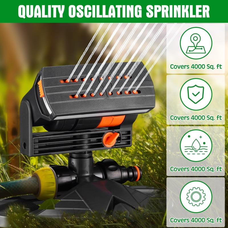 Reallnaive 2 Pcs Adjustable Oscillating Sprinkler 4 Way ABS Lawn