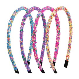 ROBOHOOK 4Pcs Candy Headbands for Girls, Thin Cute Sprinkle Donut Headband, Non Slip Fashion Head Bands - Hair Accessories(Colorful)