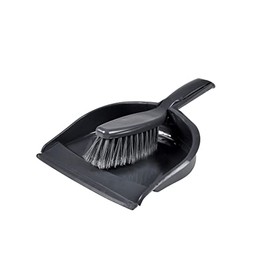 Homéa, Plastic Dustpan and Broom with Rubber Rim Charcoal