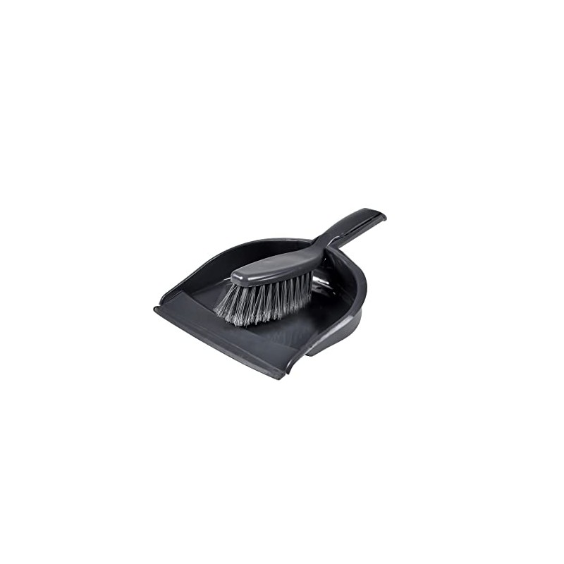 Homéa, Plastic Dustpan and Broom with Rubber Rim Charcoal