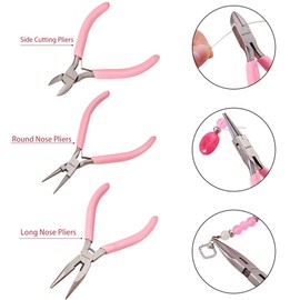 SUNNYCLUE Jewelry Pliers Tool Set, Professional Precision Pliers for DIY Jewellery Making - Side Cutters, Long Chain, Needle-Nose Pliers with Cutter, Round Nose Pliers,Pink