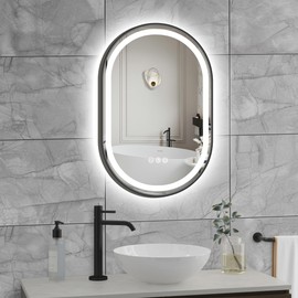 AXOTEXE 24 x 16 Inch Black Oval LED Mirror,Black Frame Oval LED Mirror for Bathroom,Anti-Fog 3 Color Stepless Dimmable LED Bathroom Mirror with Lights (Horizontal/Vertical)