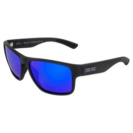 Epoch Eyewear Charlie Motorcycle Boating Watersports Polarized Sunglasses Black Frame with Blue Mirror Lens