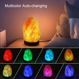 Wrcevtor Wrcevtor USB Himalayan Salt Lamp with 7 Colors Changing, Natural Salt Rock Night Lamp Mini Crystal Salt Lamp for Home Decor and Gift- Natural Shaped, Premium Wood Base