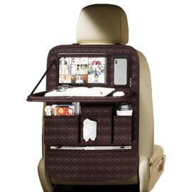 GMQ Backseat Car Organizer 1 Pack, Car Back Seat Organizers with Tray,Multifunctional Car Seat Back Organizer with Foldable Tablet Holder (Coffee Brown, 1 PC)
