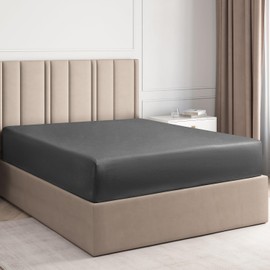 King Size Fitted Bed Sheet - Hotel Luxury Single Fitted Sheet Only - Fits Mattress Up to 16" - Extra Soft, Wrinkle Free, Breathable Sheet for Women, Men, Kids & Teens - Dark Grey Single Fitted Sheet