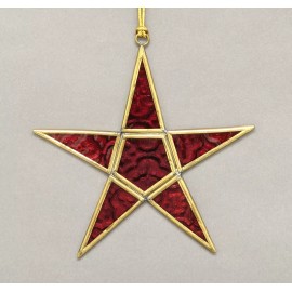Unbranded Star Sun Catcher Red Textured Glass-Brass Frame Gold String 5.5"W 5.5"H Set/12