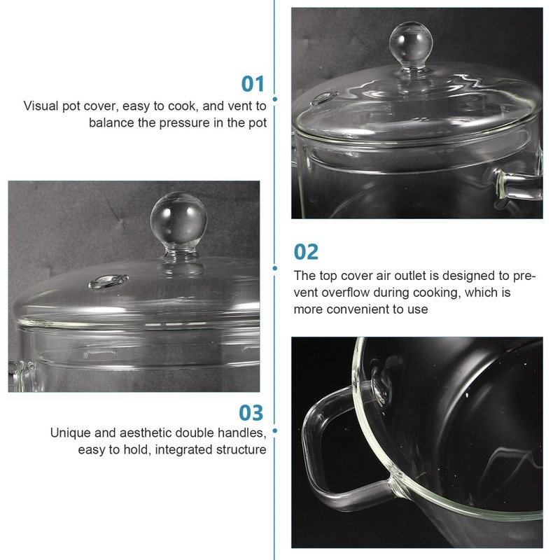 Vaguelly Glass Pot, Clear Glass Saucepan with Lid, 1500mL Simmer