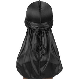 Men's Durag Du-rag Bandana Sports Scarf Head Rap Tie Back Band Biker Cap (Black)
