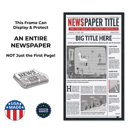 CountryArtHouse 11x22.5 Newspaper Frame - Matte Black - Wooden - Square - UV Resistant Acrylic - Wall Mount - Fits Many US Newspapers