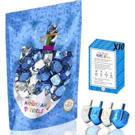 The Dreidel Company Hanukkah Dreidels Metallic Silver & Blue Dreidels - Includes Dreidel Game Instruction Card (10-Pack)