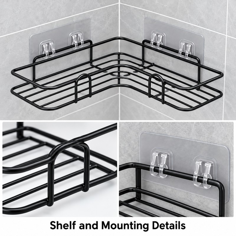 Wall Mounted Corner Shower Shelf for Bathroom Storage – Single-Tier