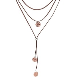 CALFOVERA Disc Pendant Faux Suede Layered Collar Choker Adjustable Long Boho PU Leather Cord Necklaces Vintage Country Concert Outfits Western Stacking Necklaces for Women Jewelry Accessories(Brown)