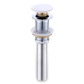 Luxier DS01-TP 1-5/8 in. Brass Bathroom and Vessel Sink Push Pop-Up Drain Stopper with No Overflow in White Ceramic Porcelain