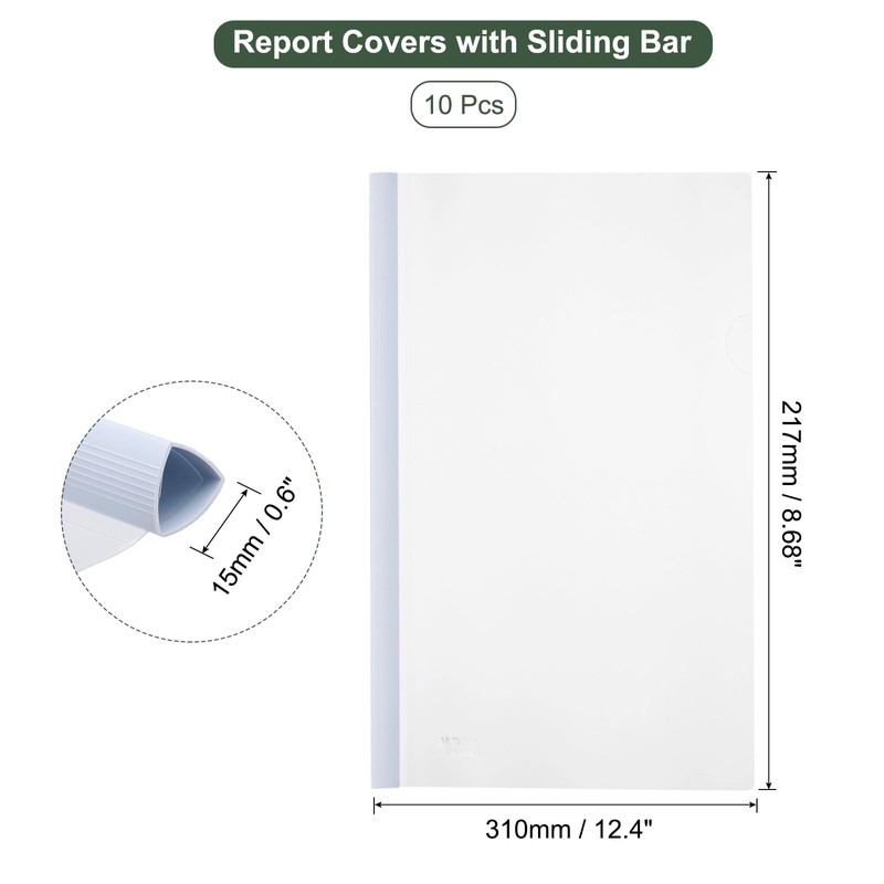 M&G 10 Pcs Report Covers with Sliding Bar, 15mm Clear