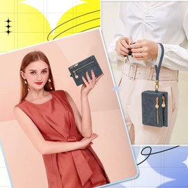 REETEE Women's Purse, Small Purse, PU Leather Purse, Women's Many Compartments, Women's Purse with 10 Card Slots and Removable Wrist Strap, Wallet for Women, Zip Coin Compartment, darkblue, Retro