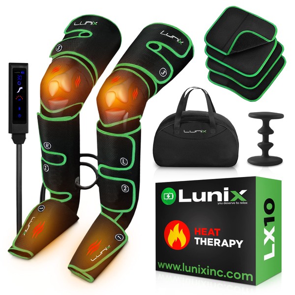 Lunix LX10 Foot, Calf, Leg Air Compression Massager Machine, Cordless and Rechargeable Thigh and Knee Boots Device with Heat for Circulation and Recovery, Legs Pain Relief, Green