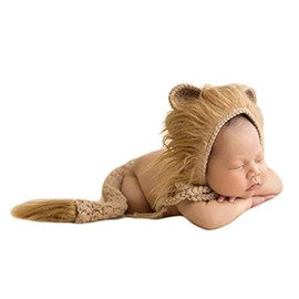 Vomdrok Newborn Baby Photo Props Outfits Crochet Lion Hat Tail Sets Infant Baby Boy Girl Photoshoot Props Costume (Brown)