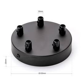 Canopy with 5 Cable Outlets Cover (Diameter 120 mm), Ceiling Canopy for Pendant Light, Metal, Black
