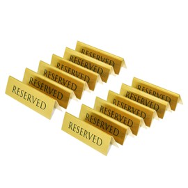 BARsics Golden Metal Table Top Reserved Sign for Restaurants, Wedding, Ceremony and Events, Double Sided Tent, 6x1.75 inches (Pack of 12)