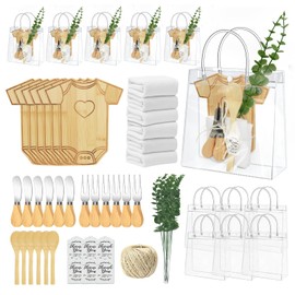 AZEAM 55Pcs Baby Shower Prizes for Game Winners, Bridal Shower Prizes with 6 Sets Clothes Cheese Board Spoon Fork Butter Knife Towel Card Plastic Bag Branch, Wedding Shower Favors for Guests