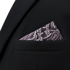 [S&W SHLAX&WING] Men's Dark Purple White Black Color Edge Paisley Pocket Square, 12.6 x 12.6 inches (32 x 32