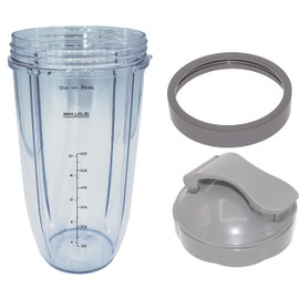Blendin 32 Ounce Large Cup with Flip Top To-Go Lid and Jar Lip Ring, Compatible with Nutribullet 600W, 900W, NB-101B, NB-101S, NB-201, NBR-0601, NBR-1201, NB9-1301, 900 Pro Series Blenders