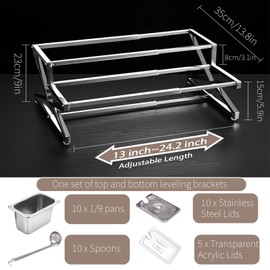SHPii Two Tier Adjustable Stainless Steel Spice Organizer Set of 10 Pots with Spoons Commercial Kitchen Spice Rack Buffet Counter Milk Tea Shop Multifunctional Shelf (Double Flat)