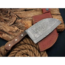 HANDMADE DAMASCUS STEEL OUTDOOR BBQ BEST SERBIAN CHEF CLEAVER KNIFE with SHEATH