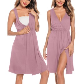 SWOMOG Maternity Nursing Gown and Robe Set for Women 3 in 1 Labor Delivery Nursing Nightgown Breastfeeding Bathrobe