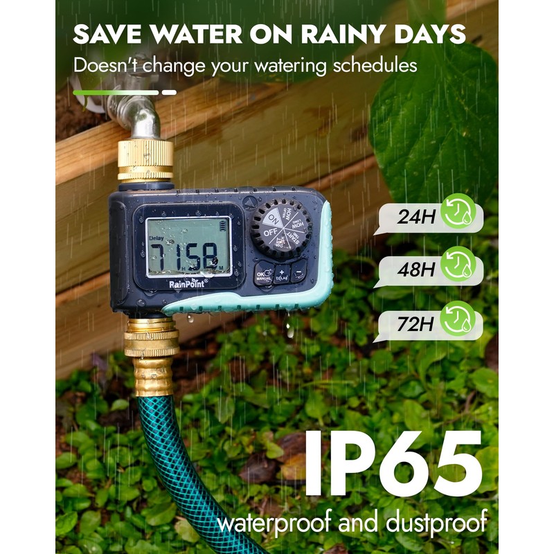RAINPOINT Sprinkler Timer with Brass Inlet & Outlet, Programmable Hose