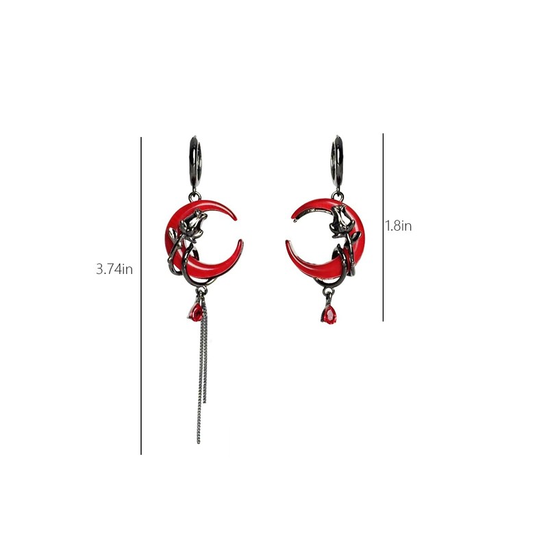 Gothic Red Moon Rose Earrings for Women Vintage Asymmetric Rose