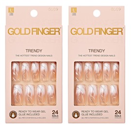 Gold Finger False Nails Gel Glam Design Full Cover Fake Nails, Long Length (2 PACK)
