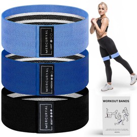 MERCURYAL Pack of 3 Elastic Muscle Bands - Gluteos Elastic Bands - Non-Slip Fitness Bands - Gluteo Bands - Elastic Muscle Bands (Black, Blue, Light Blue)