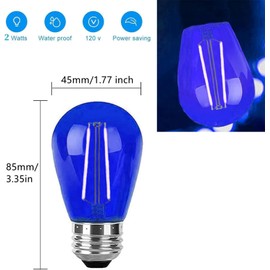 Sxminer 15 Pack S14 LED Bulbs Blue 2W Plastic Shatterproof LED Replacement Bulbs for Outdoor String Light LED Edison Bulbs E26 Base Decorative Bulbs for Christmas Wedding Party Home Patio Decor(Blue)