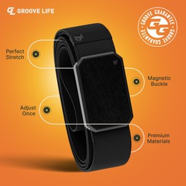 Groove Life Groove Belt Black/Black - Men's Stretch Nylon Belt with Magnetic Aluminum Buckle, Lifetime Coverage - Small (28-32")